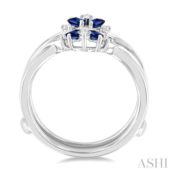 3x1.75 MM Baguette Cut Emerald and 1/6 Ctw Round Cut Diamond Precious Insert Ring in 14K White Gold