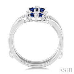 3x1.75 MM Baguette Cut Emerald and 1/6 Ctw Round Cut Diamond Precious Insert Ring in 14K White Gold