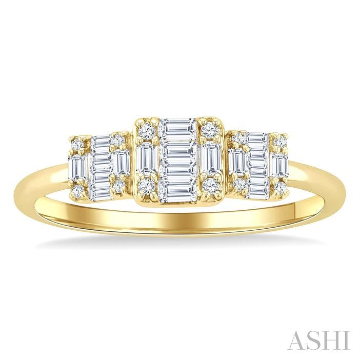 1/4 Ctw Past, Present & Future Baguette and Round Cut Diamond Fusion Fashion Ring in 14K Yellow Gold