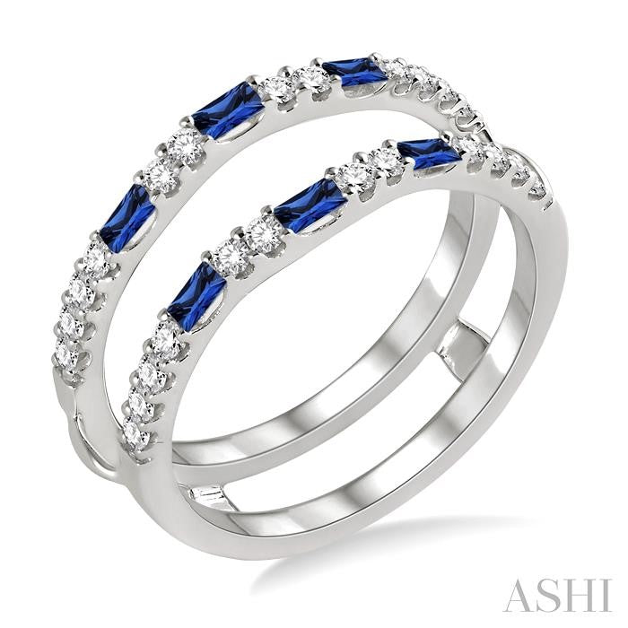 2.5 MM X 1.5 MM Baguette Cut Sapphire and 1/3 Ctw Round Cut Diamond Precious Insert Ring in 14K White Gold