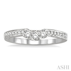 1/3 Ctw Arched Center Engraved Foliage Round Cut Diamond Wedding Band in 14K White Gold
