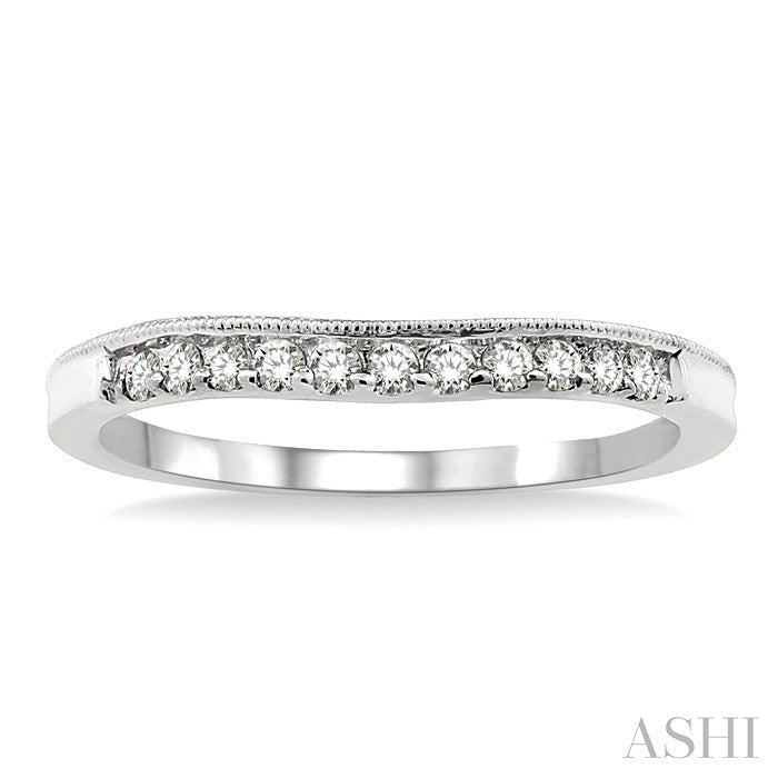 1/6 Ctw Milgrain Round Cut Diamond Wedding Band in 14K White Gold