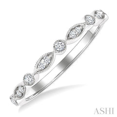 1/10 Ctw Marquise and Circular Motif Carved Round Cut Diamond Stackable Wedding Band in 14K White Gold