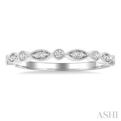 1/10 Ctw Marquise and Circular Motif Carved Round Cut Diamond Stackable Wedding Band in 14K White Gold