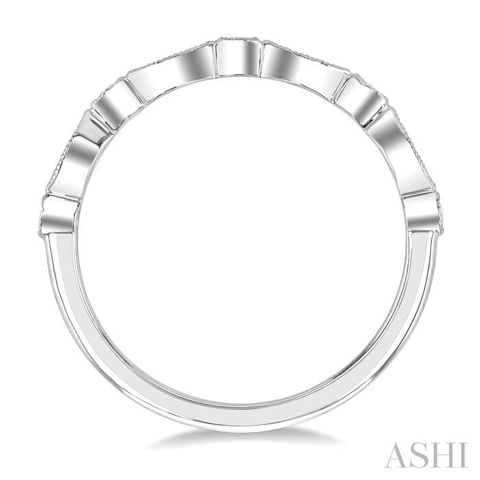 1/10 Ctw Marquise and Circular Motif Carved Round Cut Diamond Stackable Wedding Band in 14K White Gold