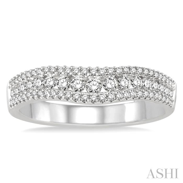 1/2 Ctw Triple Row Round Cut Diamond Wedding Band in 14K White Gold