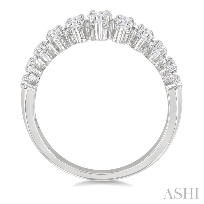1 1/4 Ctw Graduated Triple Row Round Cut Diamond Riviera Fashion Band in 14K White Gold