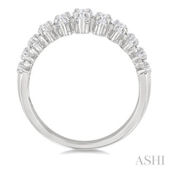 1 1/4 Ctw Graduated Triple Row Round Cut Diamond Riviera Fashion Band in 14K White Gold