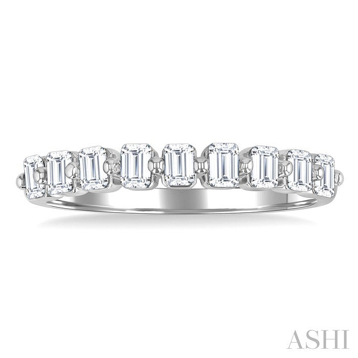 3/4 Ctw Half Eternity Emerald Cut Diamond Fashion Band in 14K White Gold