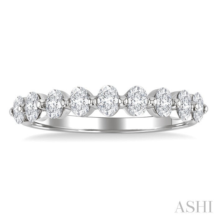 3/4 Ctw Half Eternity Oval Cut Diamond Fashion Band in 14K White Gold