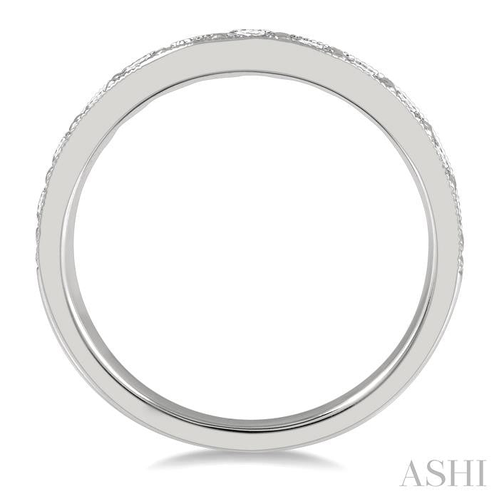 3/4 Ctw Curved Center Milgrain Border Round Cut Diamond Wedding Band in 14K White Gold