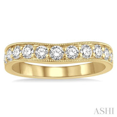 3/4 Ctw Curved Center Milgrain Border Round Cut Diamond Wedding Band in 14K Yellow Gold