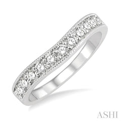 1/2 Ctw Curved Center Milgrain Border Round Cut Diamond Wedding Band in 14K White Gold