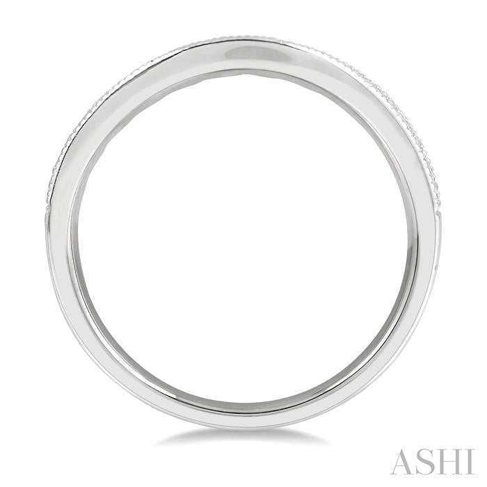 1/2 Ctw Curved Center Milgrain Border Round Cut Diamond Wedding Band in 14K White Gold
