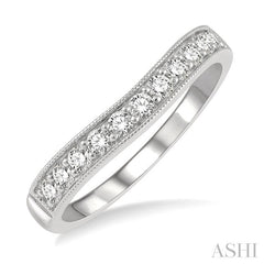 1/3 Ctw Curved Center Milgrain Border Round Cut Diamond Wedding Band in 14K White Gold
