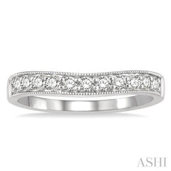 1/3 Ctw Curved Center Milgrain Border Round Cut Diamond Wedding Band in 14K White Gold