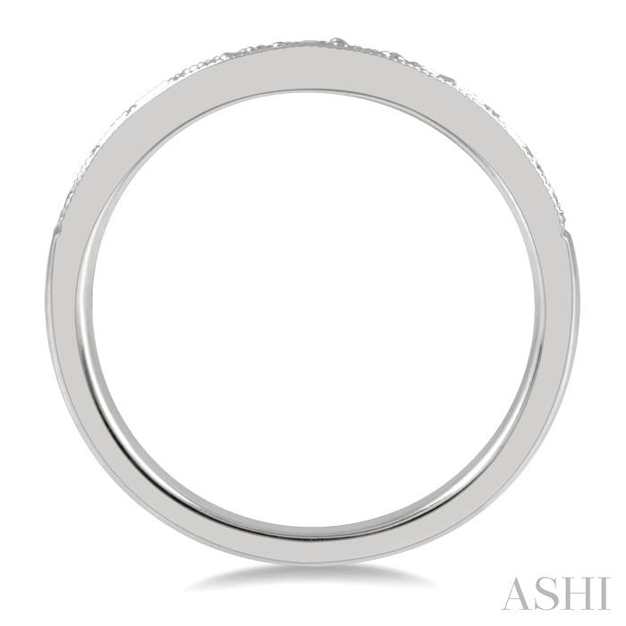 1/3 Ctw Curved Center Milgrain Border Round Cut Diamond Wedding Band in 14K White Gold