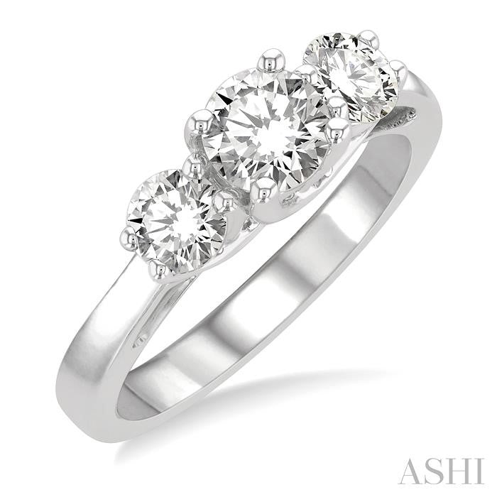 1 1/4 Ctw Round Cut Diamond Past Present & Future Engagement Ring in 14K White Gold