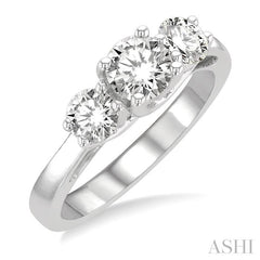 1 1/4 Ctw Round Cut Diamond Past Present & Future Engagement Ring in 14K White Gold
