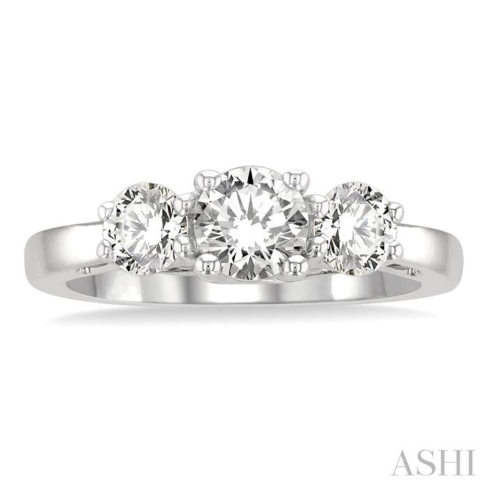 1 1/4 Ctw Round Cut Diamond Past Present & Future Engagement Ring in 14K White Gold