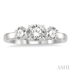 1 1/4 Ctw Round Cut Diamond Past Present & Future Engagement Ring in 14K White Gold