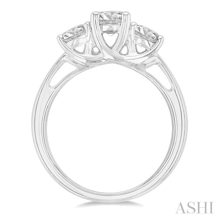 1 1/4 Ctw Round Cut Diamond Past Present & Future Engagement Ring in 14K White Gold