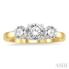 1 1/4 Ctw Round Cut Diamond Past Present & Future Engagement Ring in 14K Yellow and White Gold