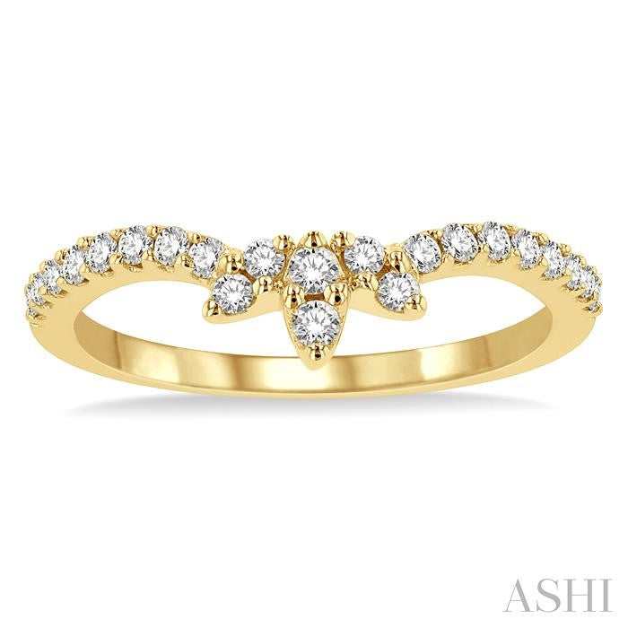 1/3 Ctw Triple Marquise Centerpiece Round Cut Diamond Curved Wedding Band in 14K Yellow Gold