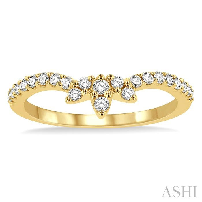 1/3 Ctw Triple Marquise Centerpiece Round Cut Diamond Curved Wedding Band in 14K Yellow Gold