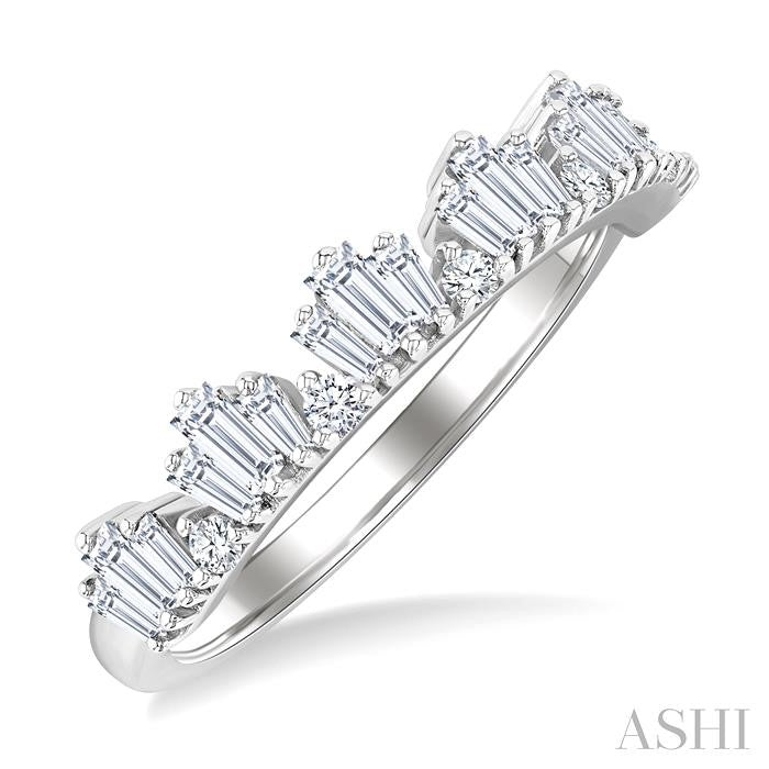 5/8 Ctw Baguette and Round Cut Diamond Stackable Fashion Band in 14K White Gold