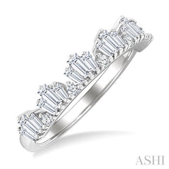 5/8 Ctw Baguette and Round Cut Diamond Stackable Fashion Band in 14K White Gold
