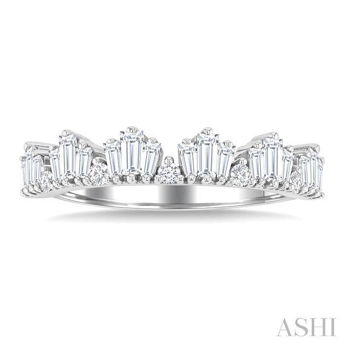 5/8 Ctw Baguette and Round Cut Diamond Stackable Fashion Band in 14K White Gold