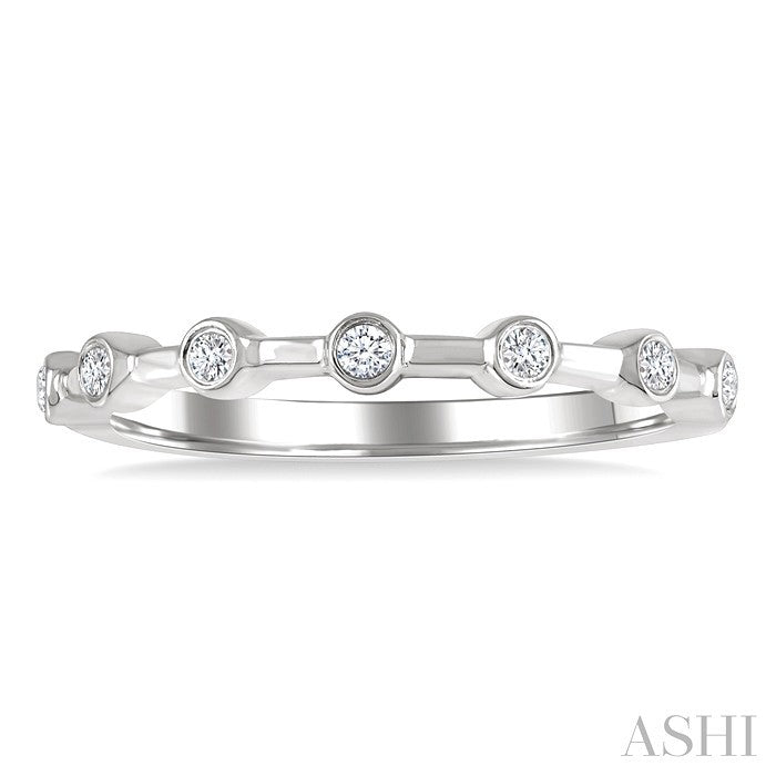 1/10 Ctw Bezel Set Round Cut Diamond Stackable Wedding Band in 14K White Gold