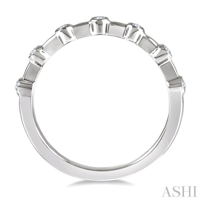 1/10 Ctw Bezel Set Round Cut Diamond Stackable Wedding Band in 14K White Gold