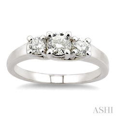 3/4 Ctw Three Stone Round Cut Diamond Ring in 14K White Gold