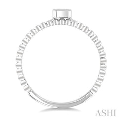 1/6 Ctw Ball Bead East-West Bezel Set Emerald Cut Diamond Stackable Petite Fashion Ring in 14K White Gold