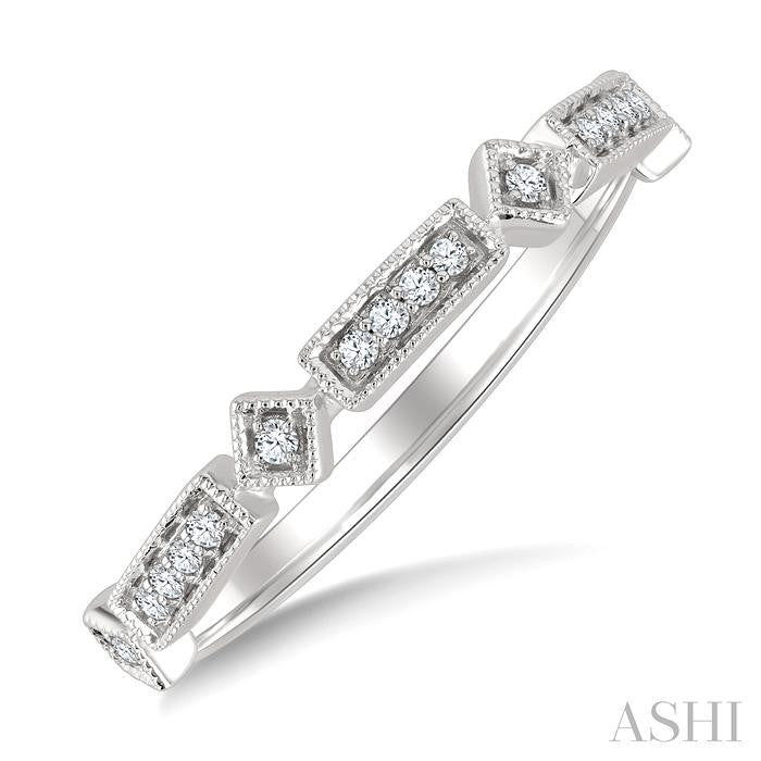 1/10 Ctw Bar & Kite Shaped Mount Link Round Cut Diamond Stackable Fashion Band in 10K White Gold