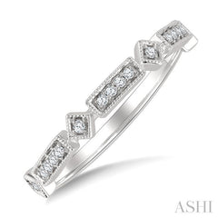 1/10 Ctw Bar & Kite Shaped Mount Link Round Cut Diamond Stackable Fashion Band in 10K White Gold