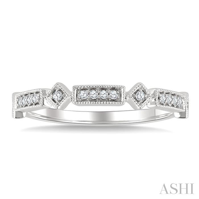 1/10 Ctw Bar & Kite Shaped Mount Link Round Cut Diamond Stackable Fashion Band in 10K White Gold