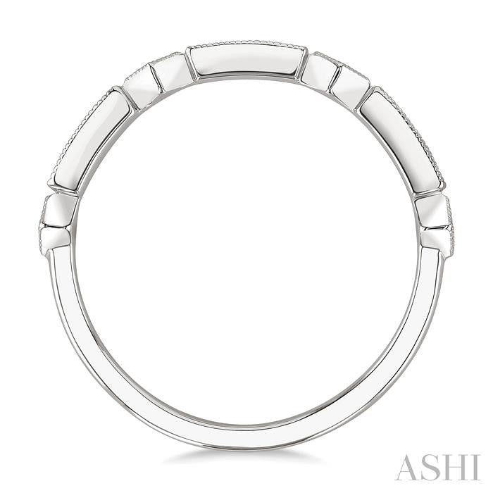 1/10 Ctw Bar & Kite Shaped Mount Link Round Cut Diamond Stackable Fashion Band in 10K White Gold