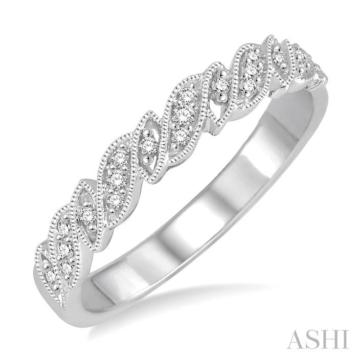 1/10 Ctw Slanted Conjoined Pods Round Cut Diamond Stack Band in 14K White Gold
