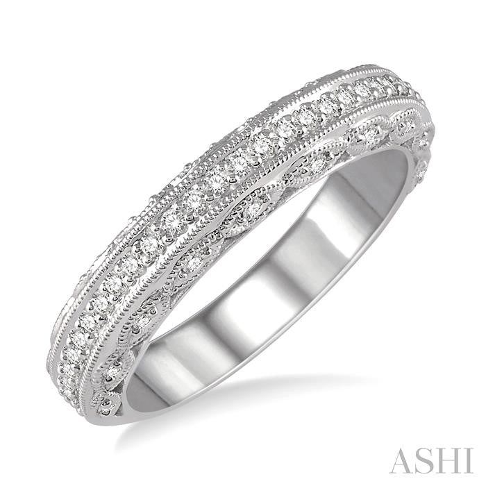 1/3 Ctw Filigree Round Cut Diamond Wedding Band in 14K White Gold