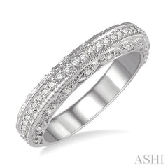 1/3 Ctw Filigree Round Cut Diamond Wedding Band in 14K White Gold
