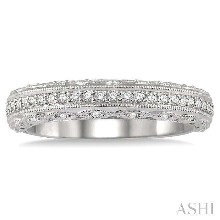 1/3 Ctw Filigree Round Cut Diamond Wedding Band in 14K White Gold