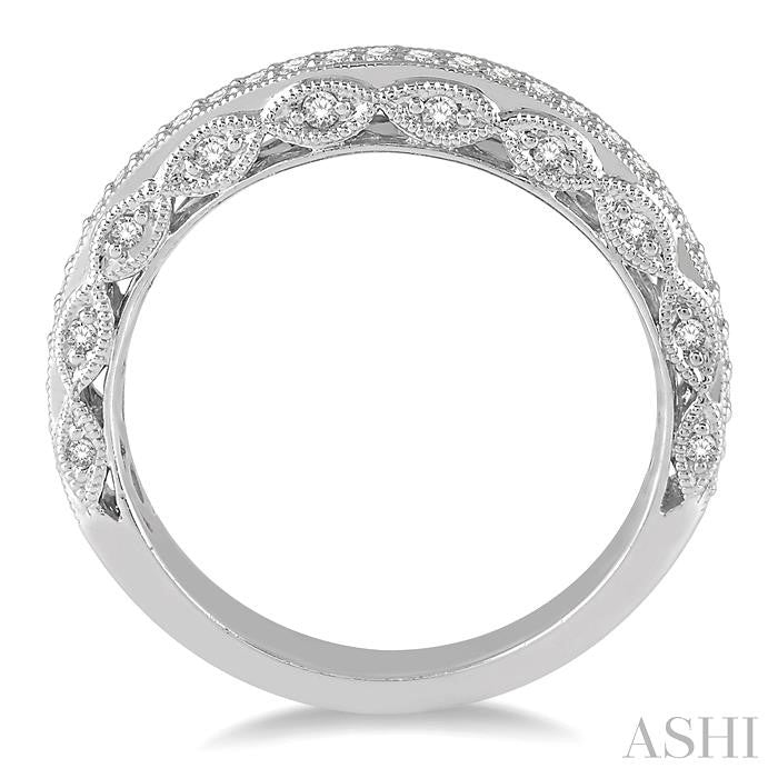 1/3 Ctw Filigree Round Cut Diamond Wedding Band in 14K White Gold