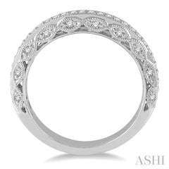 1/3 Ctw Filigree Round Cut Diamond Wedding Band in 14K White Gold