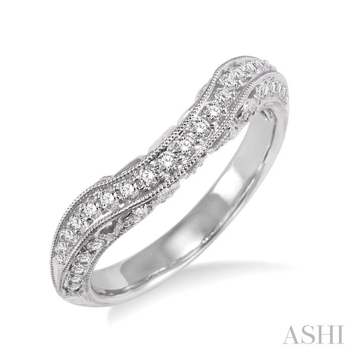 1/3 Ctw Curvy Marquise Pattern Round Cut Diamond Wedding Band in 14K White Gold