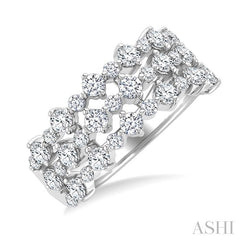 1 1/2 Ctw Triple Row Round Cut Diamond Fashion Band in 14K White Gold