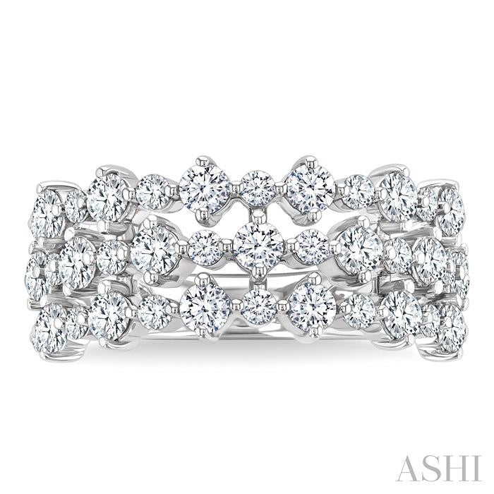 1 1/2 Ctw Triple Row Round Cut Diamond Fashion Band in 14K White Gold