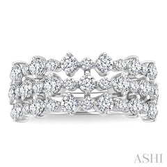1 1/2 Ctw Triple Row Round Cut Diamond Fashion Band in 14K White Gold